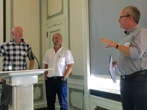 Dr Al Nisbet (Moredun Research Institute) and Prof. Jorge Gonzalez (University of Las Palmas, Gran Canaria) getting a grilling from Edwin on sheep worm vaccine studies
