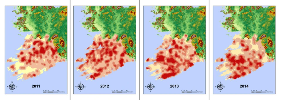Shift of rumen fluke spatial clusters due to flukicide restrictions