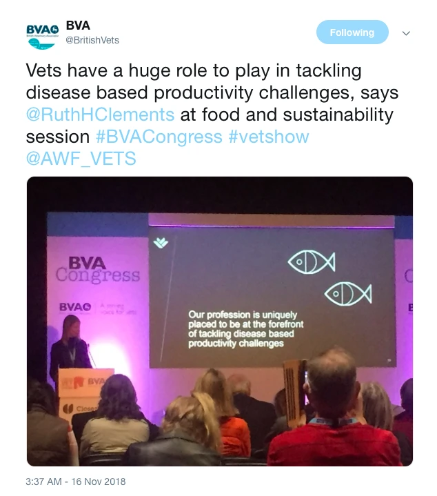 Ruth Clements (Benchmark), Work Package 4 Lead of PARAGONE, speaks at the London Vet Show in November 2018